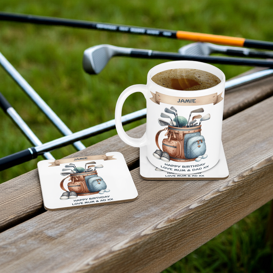 Personalised Mug & Coaster - Golf Bag