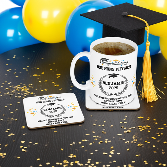 Personalised Mug & Coaster - Graduation Leaves Design