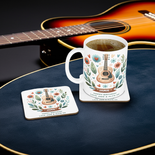 Personalised Mug & Coaster - Guitar Design