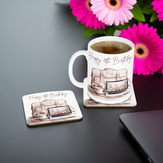 Personalised Mug & Coaster - Laptop & Bag