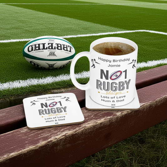 Personalised Mug & Coaster - No1 Rugby Player Design