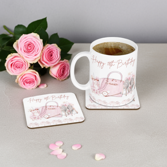 Personalised Mug & Coaster - Pink Shoes & Handbag