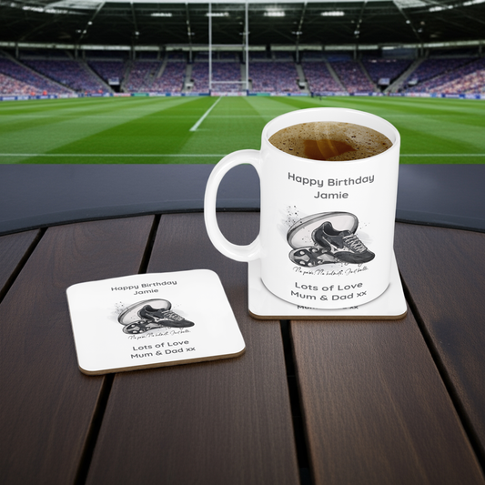Personalised Mug & Coaster - Rugby No Pads Design