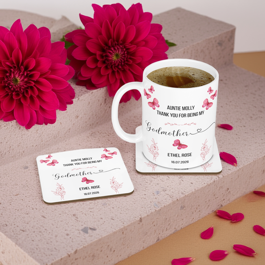 Personalised Mug & Coaster - Thank You Godmother Design