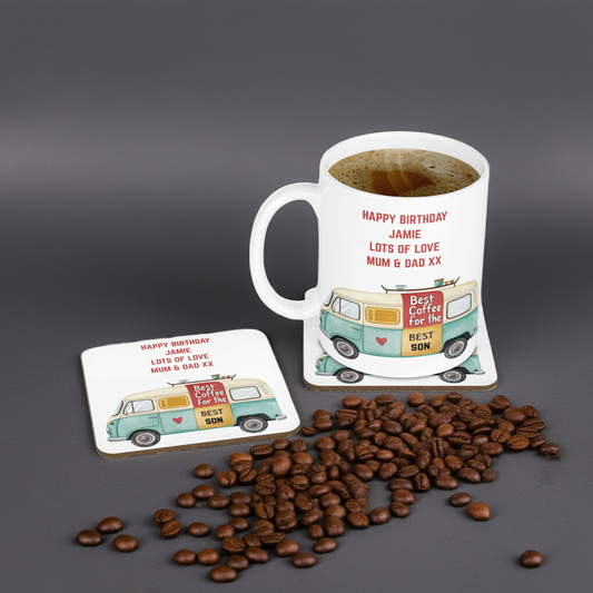 Personalised Mug & Coaster - VW Campervan Coffee Design