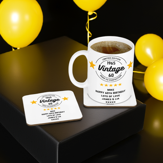 Personalised Mug & Coaster - Vintage Birthday