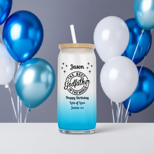 Personalised Ombre Blue Glass Tumbler - Best Godfather