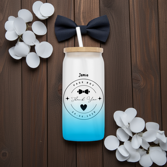 Personalised Ombre Blue Glass Tumbler - Page Boy Wedding Design