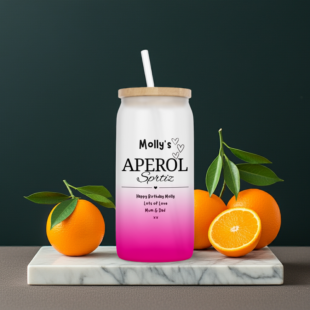 Personalised Ombre Coloured Glass Tumbler - Aperol Spritz Design