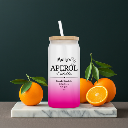 Personalised Ombre Coloured Glass Tumbler - Aperol Spritz Design