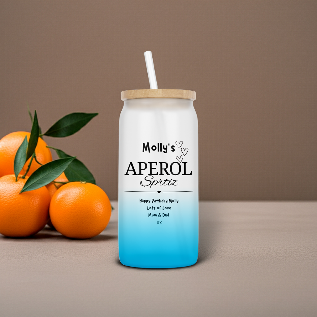 Personalised Ombre Coloured Glass Tumbler - Aperol Spritz Design