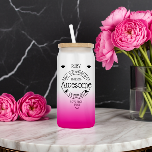 Personalised Ombre Coloured Glass Tumbler - Awesome Godmother