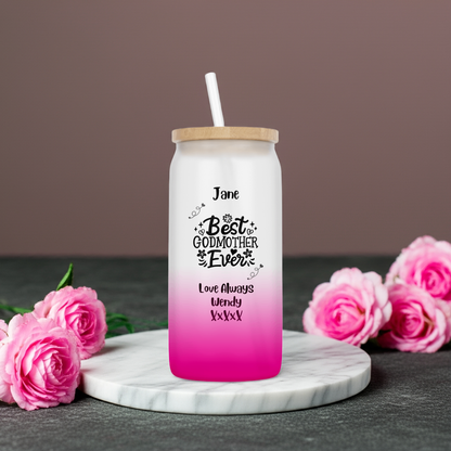 Personalised Ombre Coloured Glass Tumbler - Best Godmother