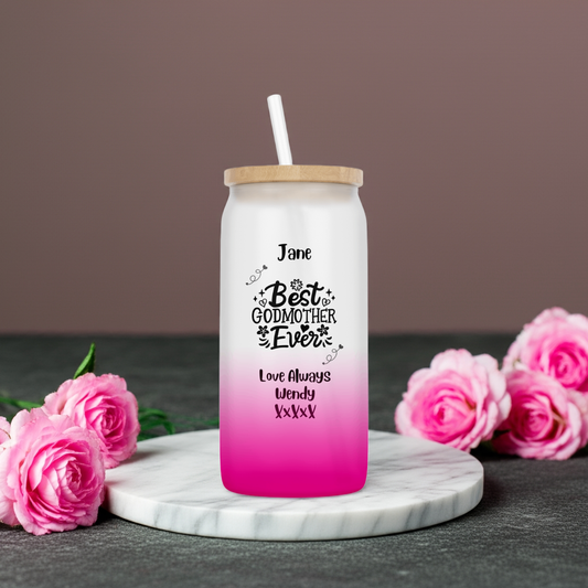 Personalised Ombre Coloured Glass Tumbler - Best Godmother