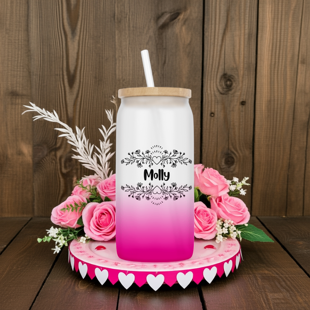 Personalised Ombre Coloured Glass Tumbler - Heart Name