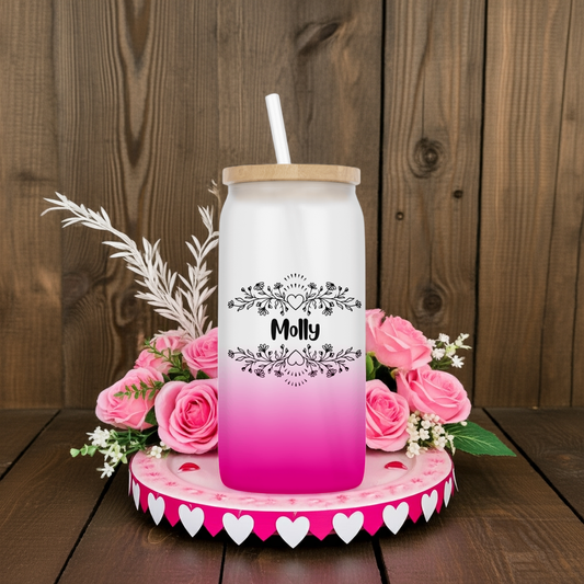 Personalised Ombre Coloured Glass Tumbler - Heart Name