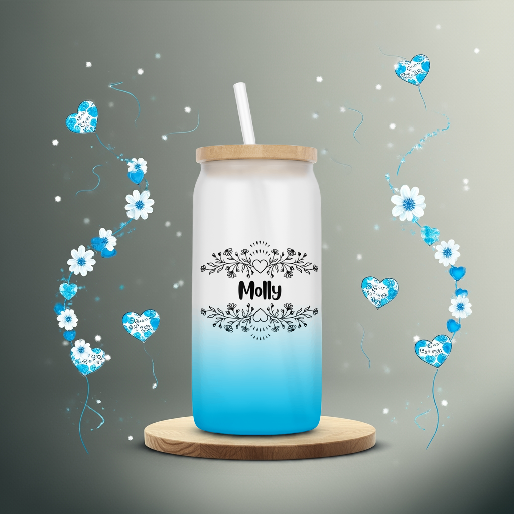 Personalised Ombre Coloured Glass Tumbler - Heart Name