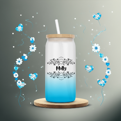 Personalised Ombre Coloured Glass Tumbler - Heart Name