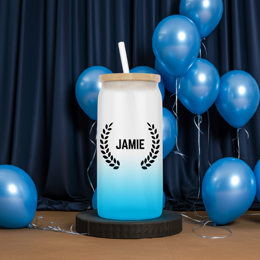 Personalised Ombre Coloured Glass Tumbler - Leaves Name