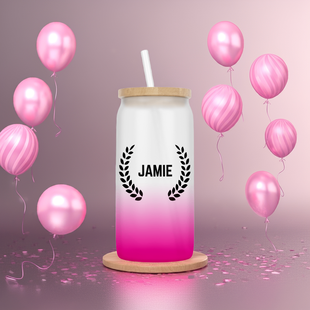 Personalised Ombre Coloured Glass Tumbler - Leaves Name