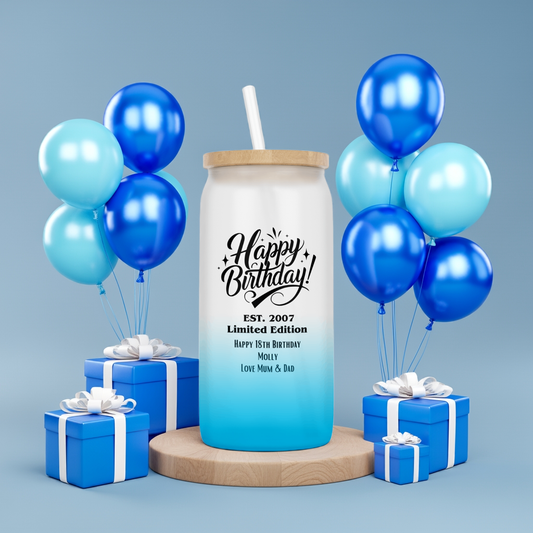Personalised Ombre Coloured Glass Tumbler - Limited Edition Birthday