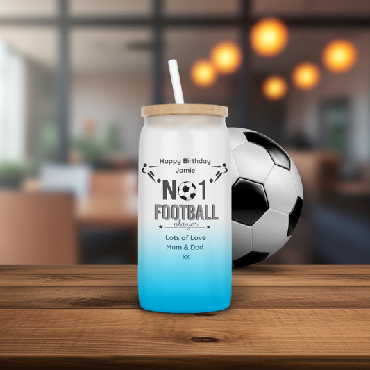 Personalised Ombre Coloured Glass Tumbler - No1 Football Player