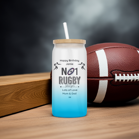 Personalised Ombre Coloured Glass Tumbler - No1 Rugby Player