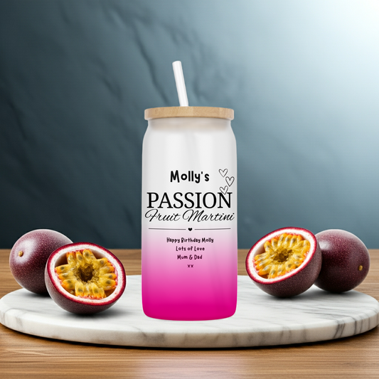 Personalised Ombre Coloured Glass Tumbler - Passion Fruit Martini Design