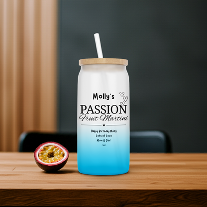 Personalised Ombre Coloured Glass Tumbler - Passion Fruit Martini Design