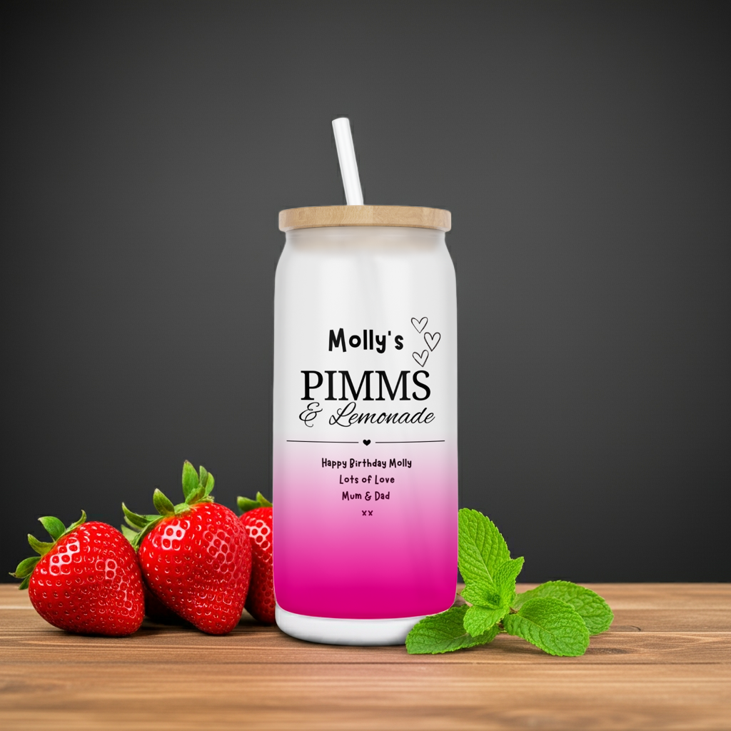 Personalised Ombre Coloured Glass Tumbler - Pimms Design