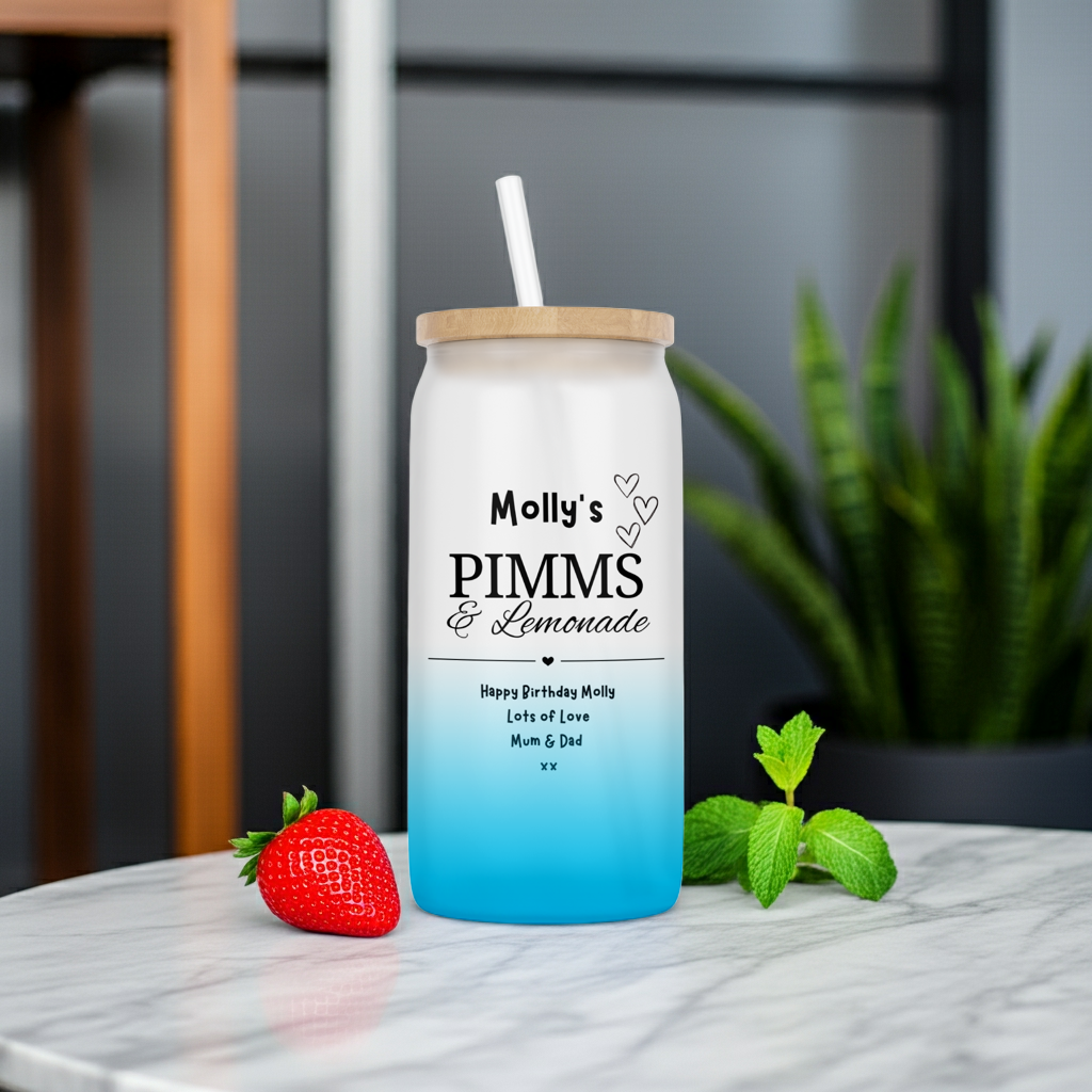 Personalised Ombre Coloured Glass Tumbler - Pimms Design