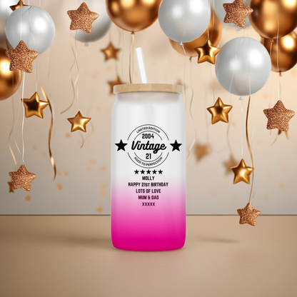 Personalised Ombre Coloured Glass Tumbler - Vintage Birthday