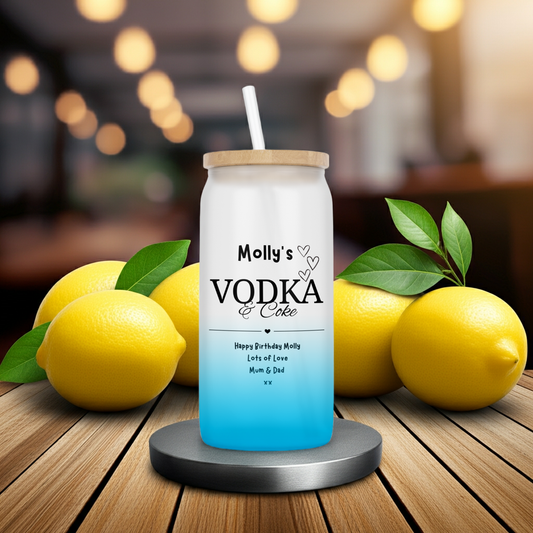 Personalised Ombre Coloured Glass Tumbler - Vodka Design