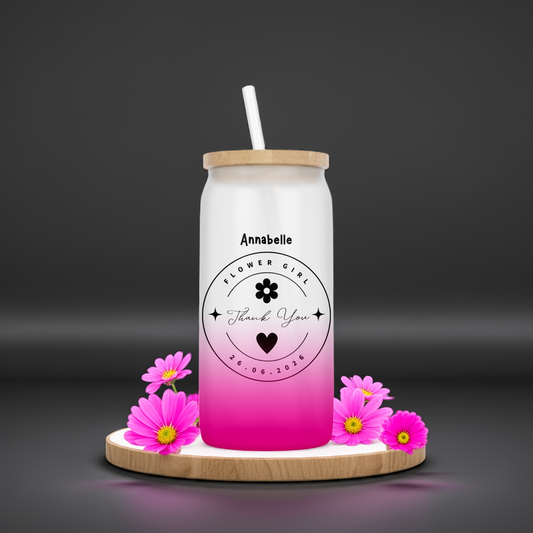 Personalised Ombre Pink Glass Tumbler - Flower Girl Wedding Design