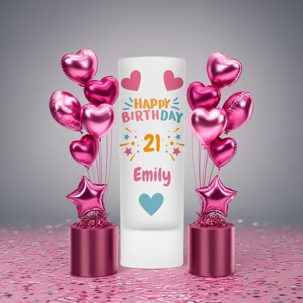 Personalised Shot Glass - Birthday Hearts & Stars