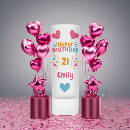Personalised Shot Glass - Birthday Hearts & Stars
