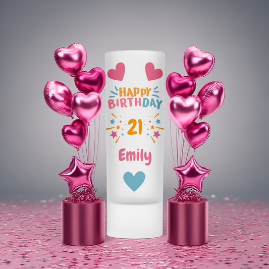 Personalised Shot Glass - Birthday Hearts & Stars