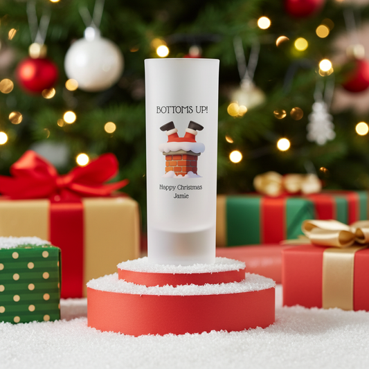 Personalised Shot Glass - Bottoms Up Christmas Design