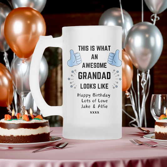 Personalised Frosted Glass Tankard - Awesome Grandad