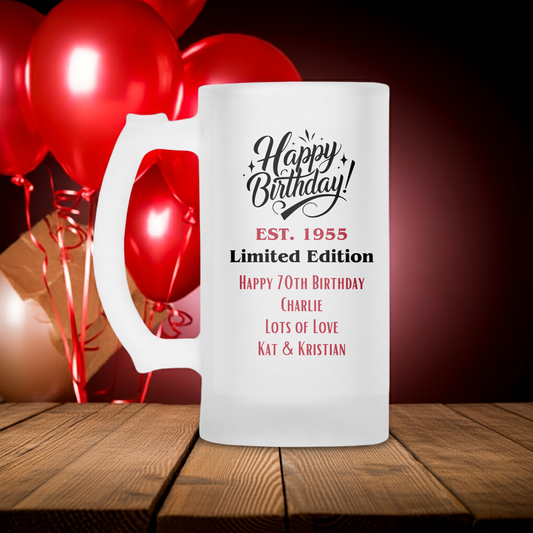 Personalised Frosted Glass Tankard - Birthday Limited Edition