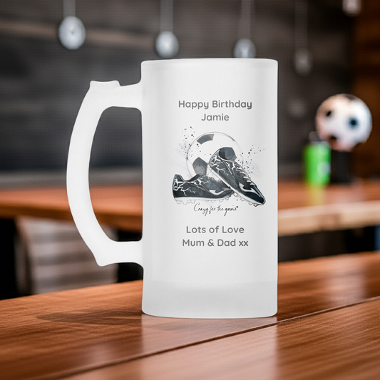 Personalised Frosted Glass Tankard - Football Crazy Design