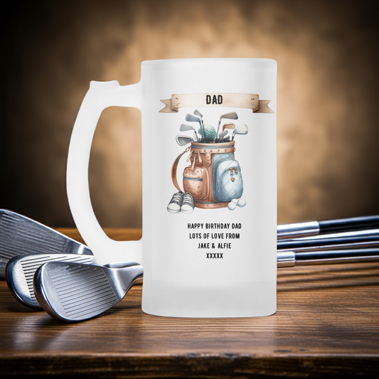 Personalised Frosted Glass Tankard - Golf Bag