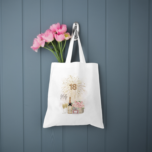 Personalised Tote Shopping Bag - 18th Birthday Champagne