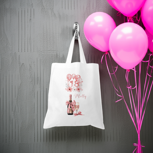 Personalised Tote Shopping Bag - 18th Birthday Pink Balloons