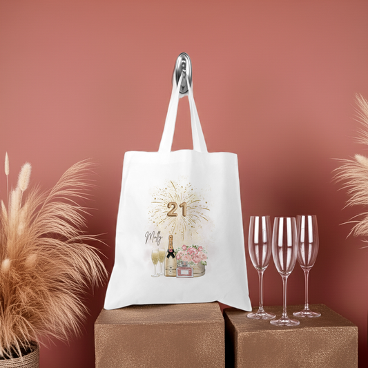 Personalised Tote Shopping Bag - 21st Birthday Champagne