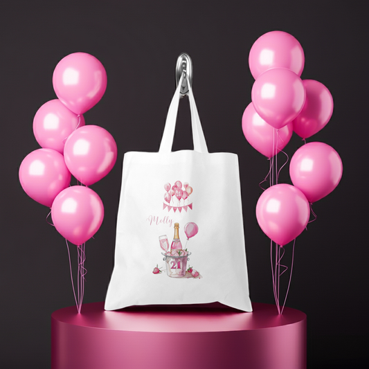 Personalised Tote Shopping Bag - 21st Birthday Pink Balloons