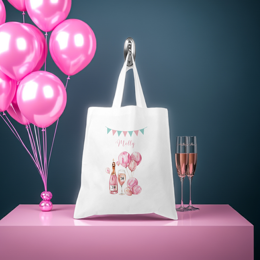 Personalised Tote Shopping Bag - 30th Birthday Pink Balloons