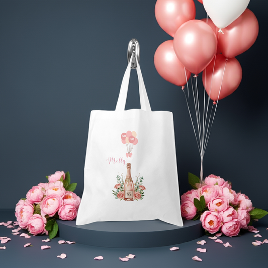 Personalised Tote Shopping Bag - 50th Birthday Pink Balloons