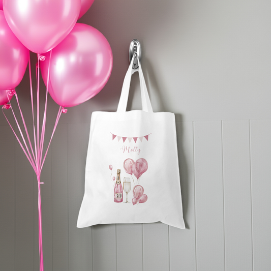 Personalised Tote Shopping Bag - 60th Birthday Pink Balloons