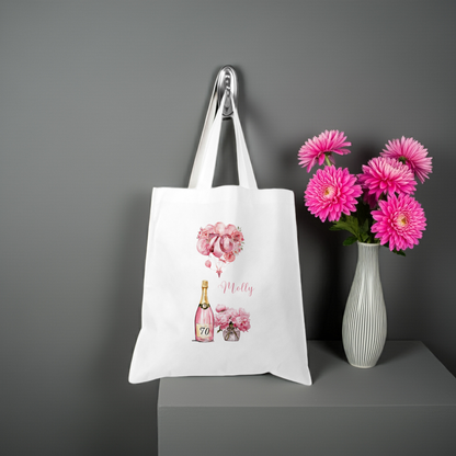 Personalised Tote Shopping Bag - 70th Birthday Pink Balloons